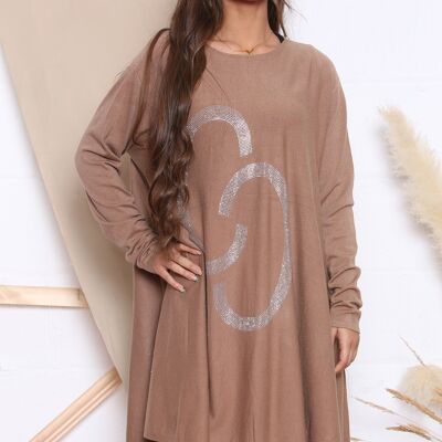 ROBE PULL Camel À MOTIF BRILLANT