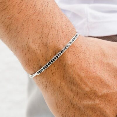 Adjustable Mens Silver Bangle Bracelet