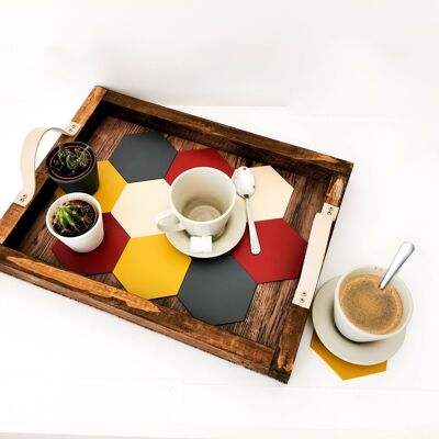 Plateau apéritif, sous verres intégrés - Boho