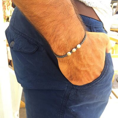 Men's Beaded Silver Bracelet