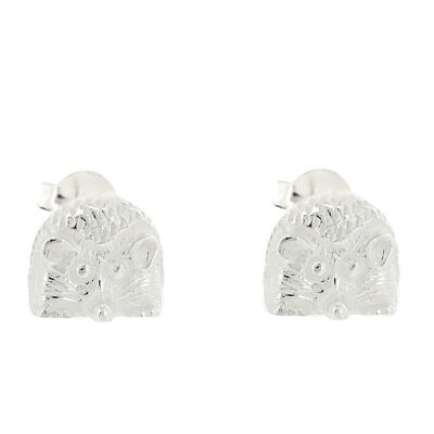Orecchini a bottone in argento sterling a forma di riccio e scatola di presentazione