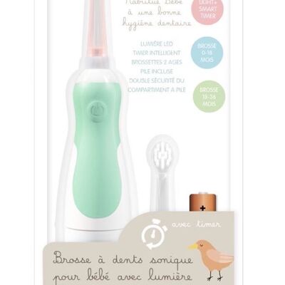Sonic toothbrush for babies 0-5 years sage (green) with timer and battery Included. The Babygators