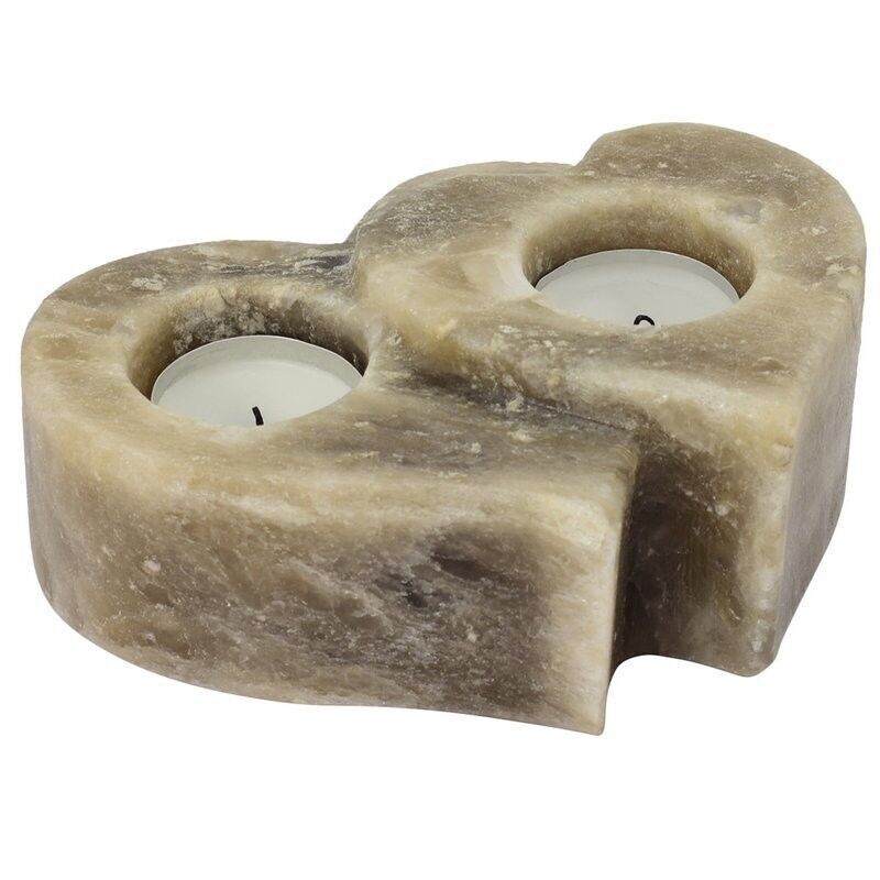 Tealight Holder, Double Heart, Himalaya Salt Dreams, 60081, Grey, 15x12x6cm