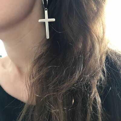 Silver Cross Earrings Large