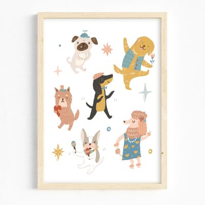 A3/ Happy Dancing Dogs art print