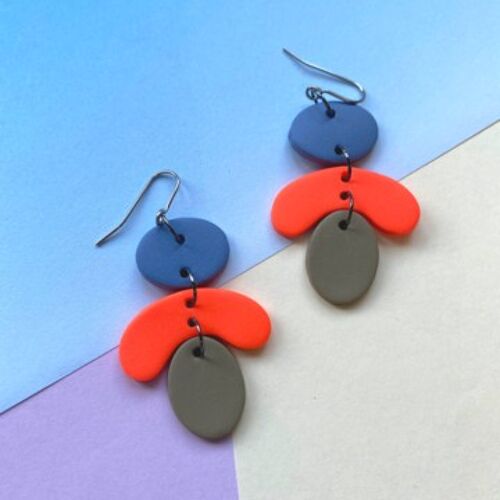 Petals Earrings   blue orange buff