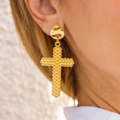 Handmade Gold Cross Earrings