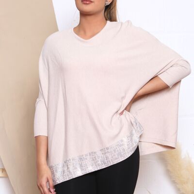 Beige Knitted top with dropped shoulders and Crystal embellishment