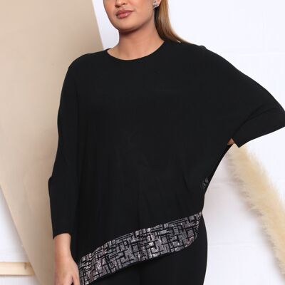 TOP IN MAGLIA NERO CON SPALLE SCORDATE E DECORAZIONI CON CRISTALLI