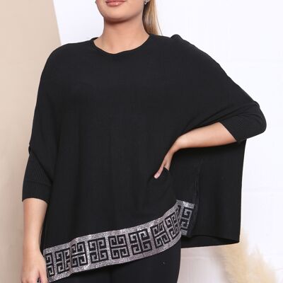 Black KNITTED TOP WITH DROPPED SHOULDERS AND CRYSTAL EMBELLISHMENT V.02