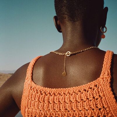 LOU orange / Hand knitted tank top with openwork stitches
