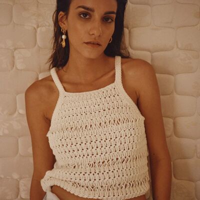 LOU cream / Hand knitted tank top with openwork stitches