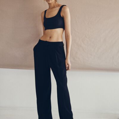 CHARLIE black / wide leg pants in textured fabric