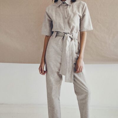 NOUR / Pebble linen-blend short-sleeved jumpsuit
