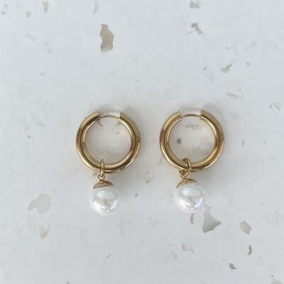 LUNA in pairs / Big B.O gold plated with pearl - white
