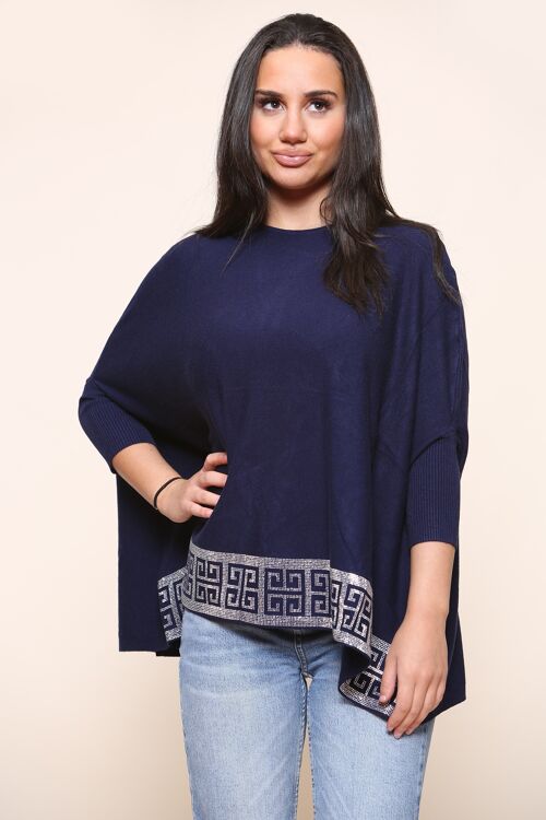 Navy KNITTED TOP WITH DROPPED SHOULDERS AND CRYSTAL EMBELLISHMENT V.02