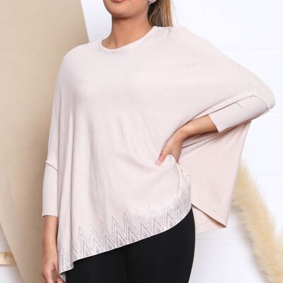 Beige KNITTED TOP WITH DROPPED SHOULDERS AND CRYSTAL EMBELLISHMENT V.03