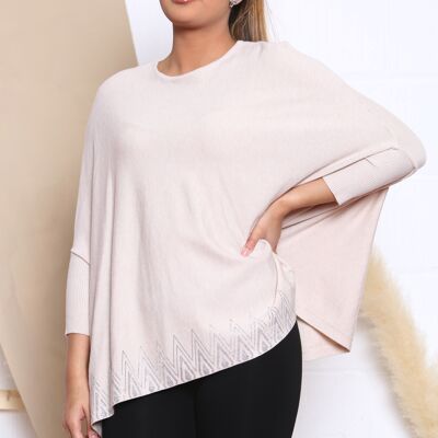TOP EN TRICOT Beige AVEC ÉPAULES BAISSES ET EMBELLI DE CRISTAL V.03