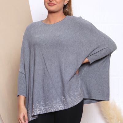 Grey KNITTED TOP WITH DROPPED SHOULDERS AND CRYSTAL EMBELLISHMENT V.03