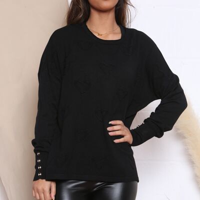 Black JUMPER WITH TEXTURED HEART DESIGN