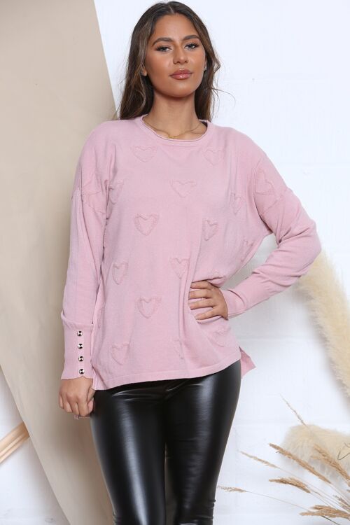 Pink JUMPER WITH TEXTURED HEART DESIGN