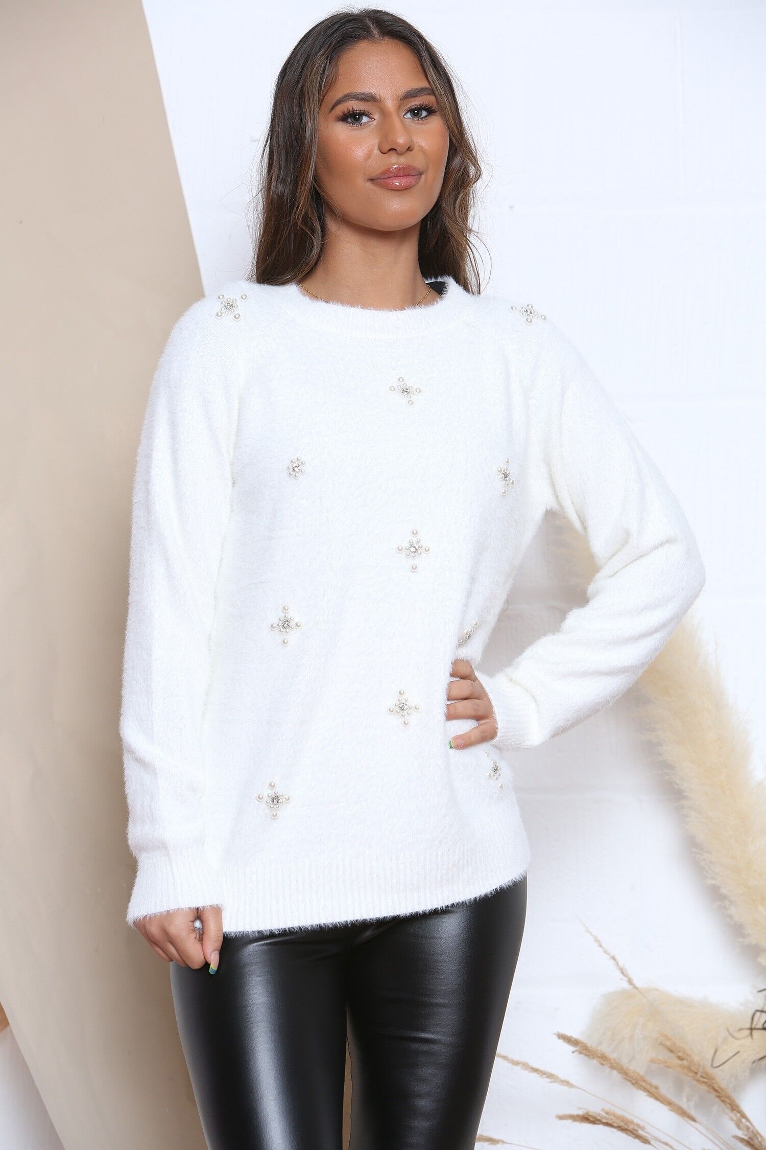 Buy wholesale White COZY JUMPER WITH SPARKLE DECORATION