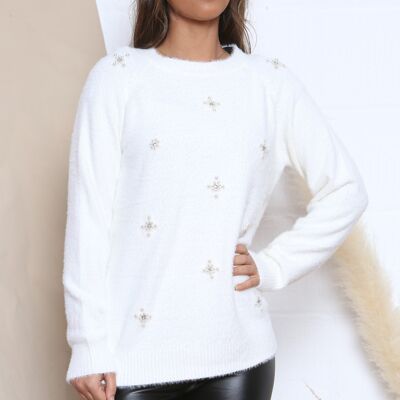 White COZY JUMPER WITH SPARKLE DECORATION