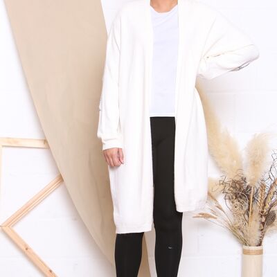 Cardigan lungo beige con motivo a stella sul gomito