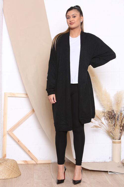 Black LONG CARDIGAN WITH ELBOW STAR DESIGN