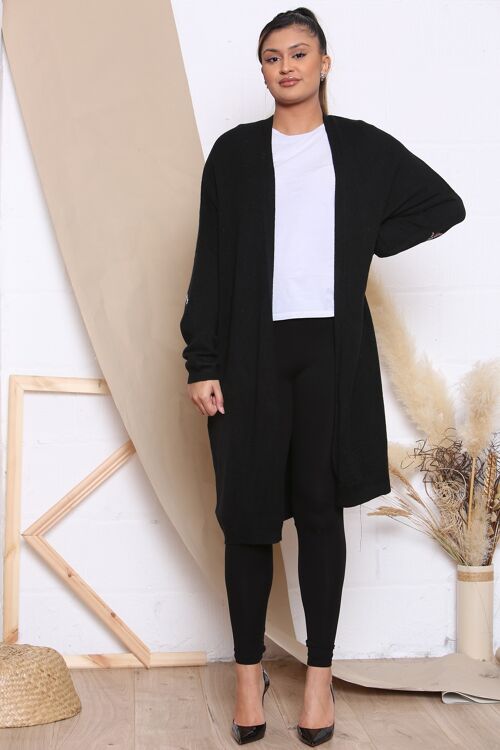 Black LONG CARDIGAN WITH ELBOW STAR DESIGN V.02