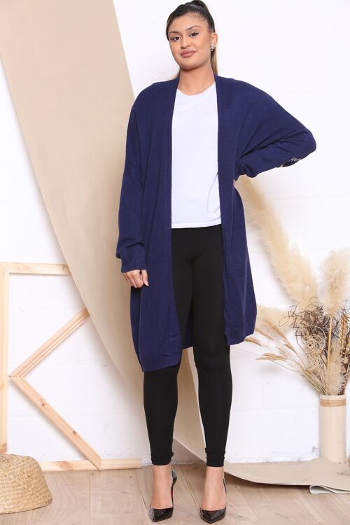 Navy LONG CARDIGAN WITH ELBOW STAR DESIGN V.02