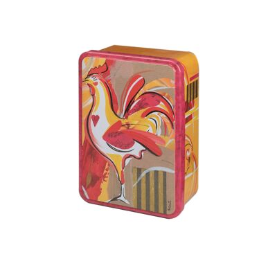 Caja de gallo amarillo rojo