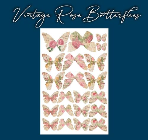 Crystal Candy Edible Wafer Butterflies - Vintage Rose Butterflies
