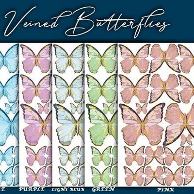 Crystal Candy Edible Wafer Butterflies - Veined Butterflies