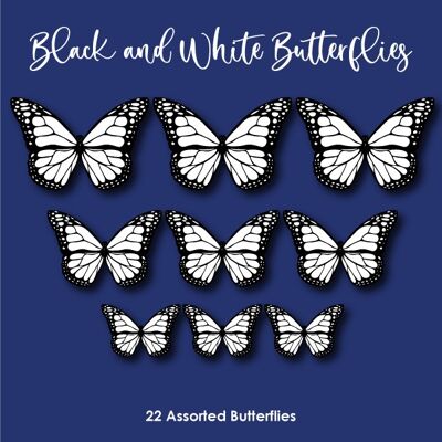 Crystal Candy Edible Wafer Butterflies - Black and White Butterflies