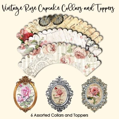 Crystal Candy Cupcake Collars and Toppers - Vintage Rose Cupcake Collars & Toppers