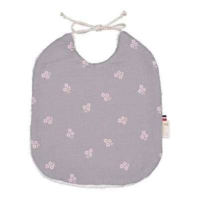 Cotton gauze birth bib - Gray flowers