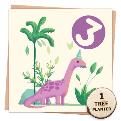Eco Children's Birthday Card. Bee Seed Gift. 3 Year Dinosaur Naked