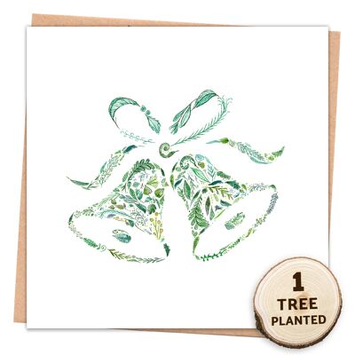 Carta ecologica. Regalo di fidanzamento con albero e semi di fiori. Campane nuziali nude