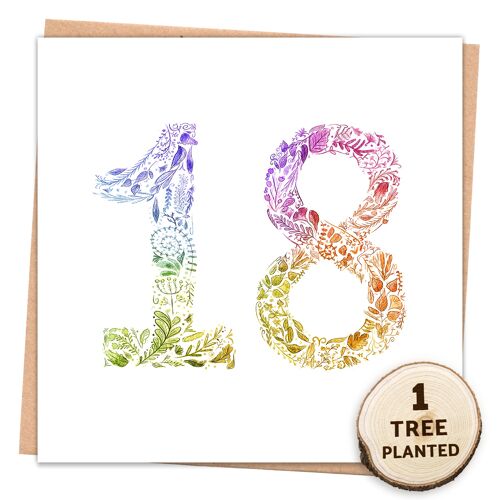 18th Birthday Card & Eco Friendly Bee Seed Gift. Rainbow 18 Naked
