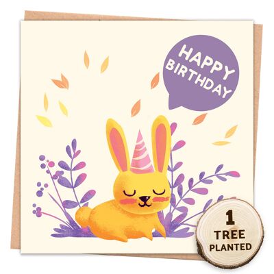 Tarjeta de árbol ecológica, regalo de semilla de abeja. feliz cumpleaños conejo desnudo