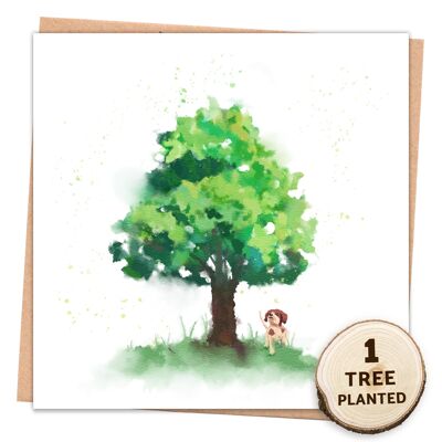 Tarjeta Eco Reciclada. Plantación de árboles y semillas amigables con las abejas. perro desnudo
