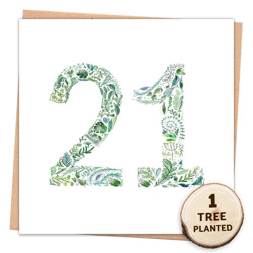 Eco Friendly 21st Birthday Card. Tree & Bee Gift. Green 21 Naked