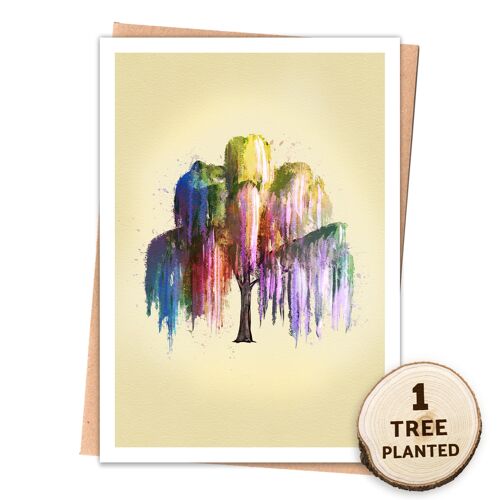 Eco Tree Planted Card & Plantable Seed Gift. Rainbow Willow Naked