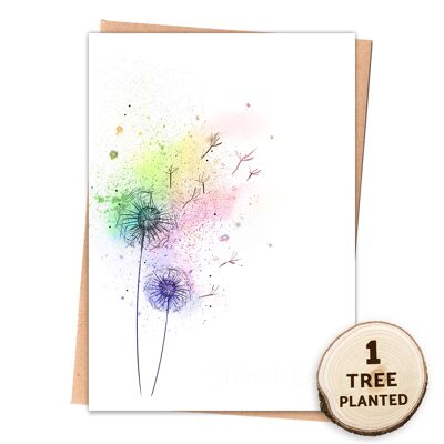 Eco Friendly Dandelion Card. Tree & Seed Gift. Rainbow Drift Naked