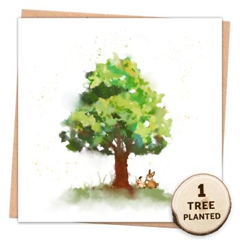 Carte d'arbre recyclée et cadeau écologique de graines de fleurs à planter. Lapin nu 1