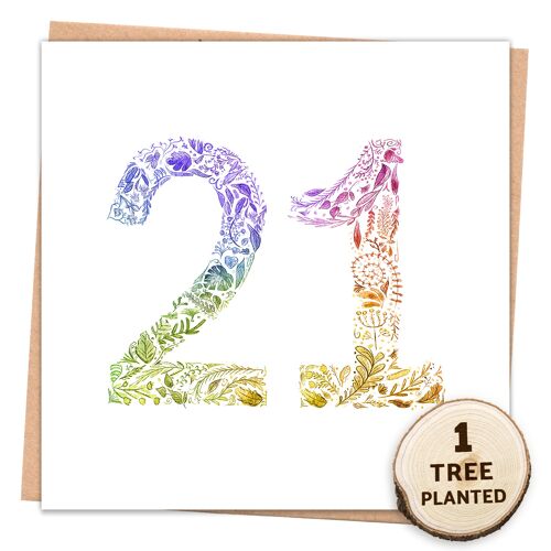 21st Birthday Card & Eco Friendly Seeded Gift. Rainbow 21 Naked