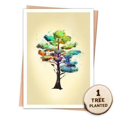 Carte de plantation d'arbres, cadeau écologique de graines de fleurs. Pin sylvestre arc-en-ciel nu