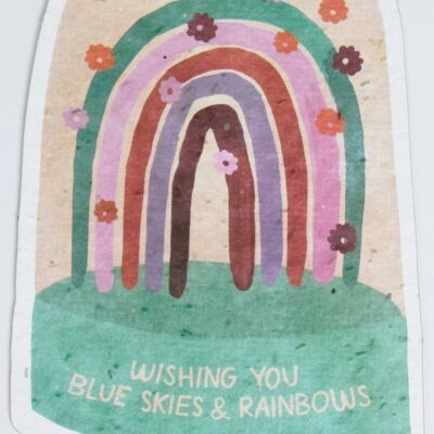 Send & Grow postcard - Blue skies and rainbows