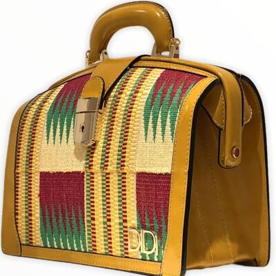 Limited Edition Kente Briefcase__Leather & Wax Print - Mustard